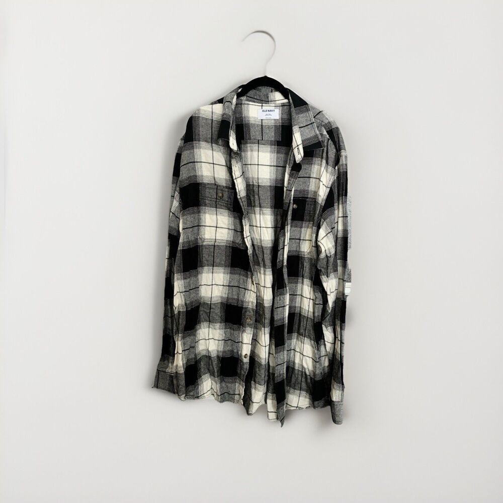 Old‎ Navy Men's 2XL Big & Tall Black/White/Gray Plaid Collared Button-Up Shirt